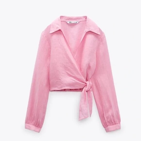 Zara Tops - Zara TIED LINEN SHIRT Pink